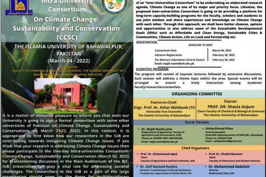 One-day Intra-University Consortium on Climate Change Sustainability and Conservation (CCSC)