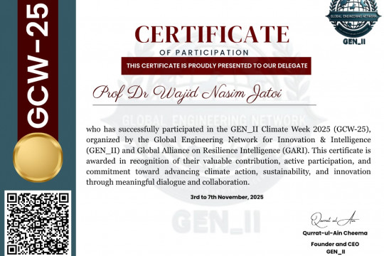 Certificate of Participation – GEN_II Climate Week 2025 (GCW-25)