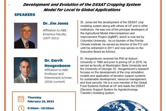 Webinar Series on "Development and Evolution of the DSSAT Cropping System Model for Local to Global Applications"